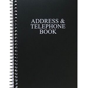 Iconikal Spiral-Bound Address and Telephone Book with Plastic Cover, Black