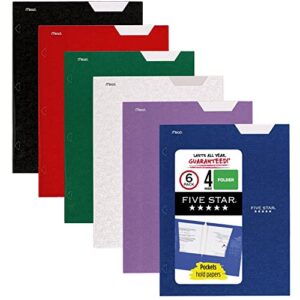 five star 4-pocket folders, 6 count (pack of 1), fits 3-ring binders, holds 11″ x 8-1/2″, assorted trend colors (38056)