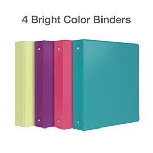 Cardinal 3 Ring Binders, 1.5 Inch, Round Rings, Holds 350 Sheets, ClearVue Presentation View, Non-Stick, Assorted Bright Colors, 4 Pack (79553)
