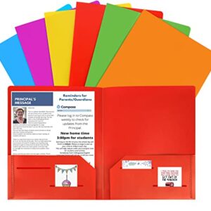 HABGP 6 Pack Plastic Folders with Pockets, Multiple Color Heavy Duty 2 Pocket Letter Size Folders w Business Card Holder for School Office