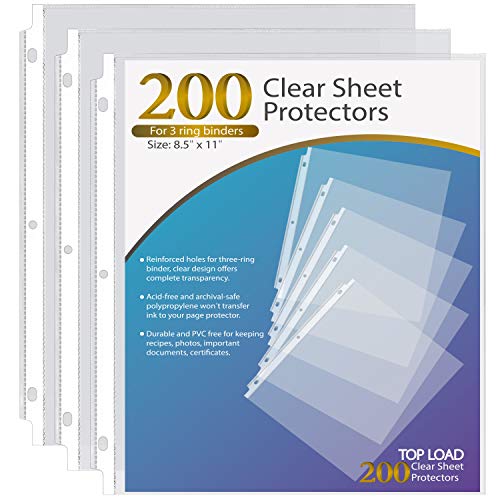 KTRIO Sheet Protectors 8.5 x 11 inch Clear Page Protectors for 3 Ring Binder, Plastic Sleeves for Binders, Top Loading Paper Protector Letter Size, 200 Pack