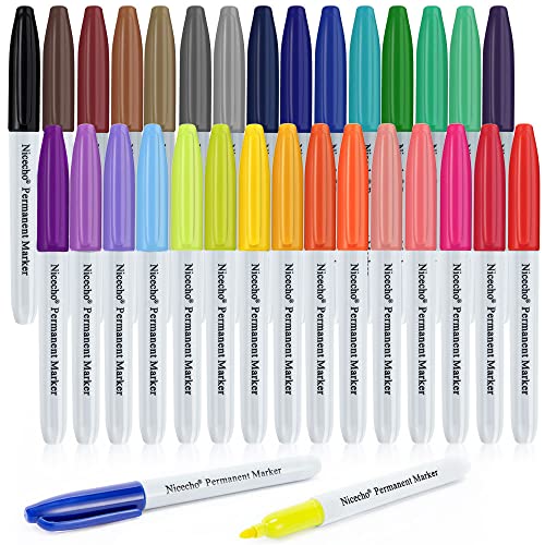 Permanent Markers, 30 Colored Fine Point Marker Pens, Waterproof Marker Works on Paper, Plastic, Wood, Metal and Glass