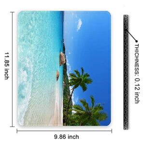 Auhoahsil Mouse Pad, Square Beach Style Anti-Slip Rubber Mousepad with Durable Stitched Edges for Gaming Office Laptop Computer PC Men Women Kids, Cute Custom Pattern, Beach and Coconut Trees Design