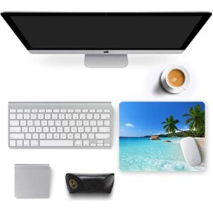 Auhoahsil Mouse Pad, Square Beach Style Anti-Slip Rubber Mousepad with Durable Stitched Edges for Gaming Office Laptop Computer PC Men Women Kids, Cute Custom Pattern, Beach and Coconut Trees Design