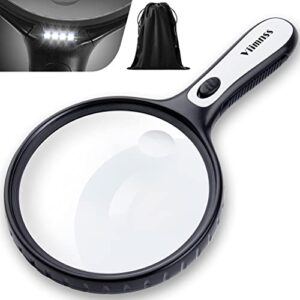 Magnifying Glass with Light, Large Magnifier 5X 15X Handheld Illuminated Lighted Magnifier with 4 LED Lights Storage Bag Clean Cloth for Seniors Reading, Inspection, Exploring