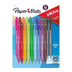 paper mate inkjoy 100rt retractable ballpoint pens, medium point (1.0mm), assorted, 20 count