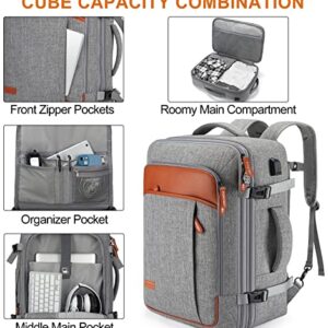 Carry on Backpack, Extra Large 40L Flight Approved Travel Backpack for Men & Women,Expandable Large Suitcase Backpacks With 4 Packing Cubes,Water Resistant Luggage Daypack Business Weekender Bag,Grey