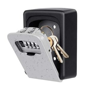 Key Lock Box Wall Mounted, Fayleeko 4 Digit Combination Lockbox for Outside, House Keys - 5 Keys Capacity, Key Safe Security Storage Lock Box for Indoor, Outdoor, Garage, Garden, Store (1-Pack, Gray)