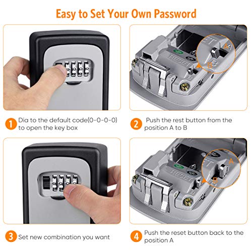 Key Lock Box Wall Mounted, Fayleeko 4 Digit Combination Lockbox for Outside, House Keys - 5 Keys Capacity, Key Safe Security Storage Lock Box for Indoor, Outdoor, Garage, Garden, Store (1-Pack, Gray)