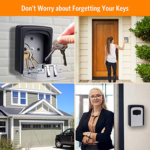 Key Lock Box Wall Mounted, Fayleeko 4 Digit Combination Lockbox for Outside, House Keys - 5 Keys Capacity, Key Safe Security Storage Lock Box for Indoor, Outdoor, Garage, Garden, Store (1-Pack, Gray)