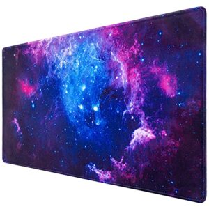 canjoy gaming mouse pad, extended mouse pad, 31.5×15.7inch xxl large big computer keyboard mouse mat desk pad with non-slip base and stitched edge for home office gaming work, galaxy print