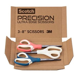 scotch 8″ precision ultra edge non-stick scissors, 3 count, all-purpose titanium scissors for fabric, crafts, cardstock, office, and school supplies (1458-3amz-esf)
