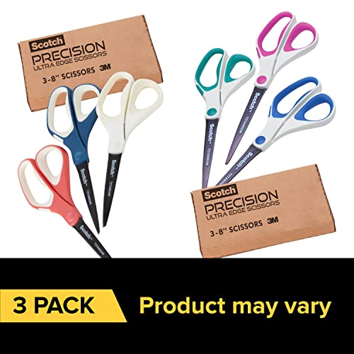 Scotch 8" Precision Ultra Edge Non-Stick Scissors, 3 Count, All-Purpose Titanium Scissors for Fabric, Crafts, Cardstock, Office, and School Supplies (1458-3AMZ-ESF)