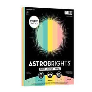 astrobrights punchy pastel paper assortment, 8.5″ x 11″, 24 lb., 5-color assortment, 200 sheets (91741)
