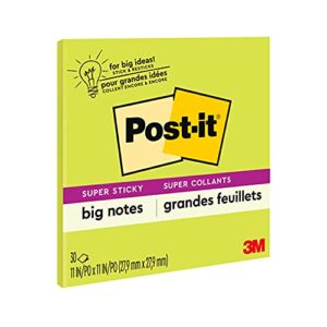 post-it super sticky big notes, 11 in x 11 in, 1 pad, 2x the sticking power, neon green (bn11g)