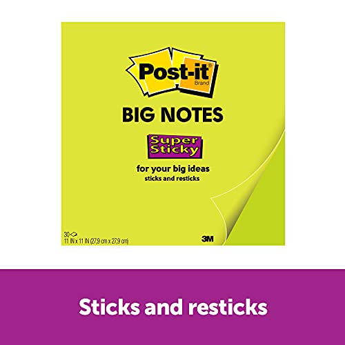 Post-it Super Sticky Big Notes, 11 in x 11 in, 1 Pad, 2X The Sticking Power, Neon Green (BN11G)