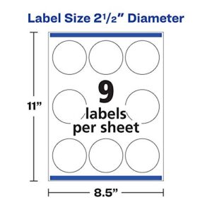 Avery Printable Waterproof Round Labels with Sure Feed, 2.5" Diameter, White, 72 Customizable Labels (22856)