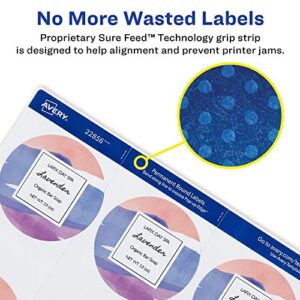 Avery Printable Waterproof Round Labels with Sure Feed, 2.5" Diameter, White, 72 Customizable Labels (22856)
