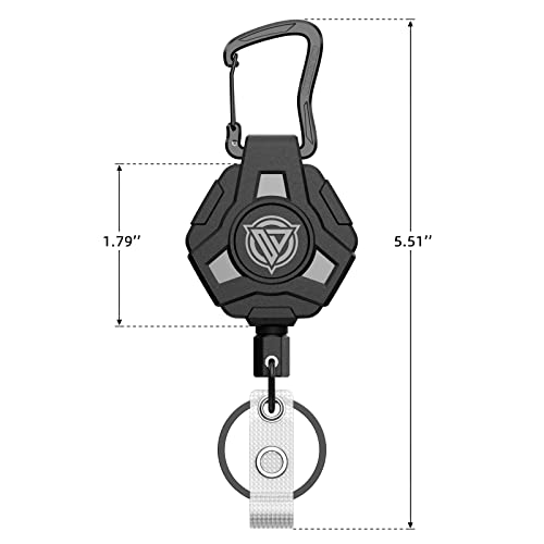 2 Pack Badge Reels Retractable, Heavy Duty Retractable Keychain, Tactical ID Badge Holder with Upgraded Zinc Alloy Carabiner, 31.5'' Coated Steel Cord, Bearing 8.0 oz- Black