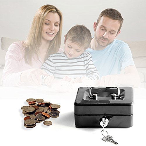 Jssmst Locking Small Steel Cash Box without Money Tray,Lock Box,Black Small