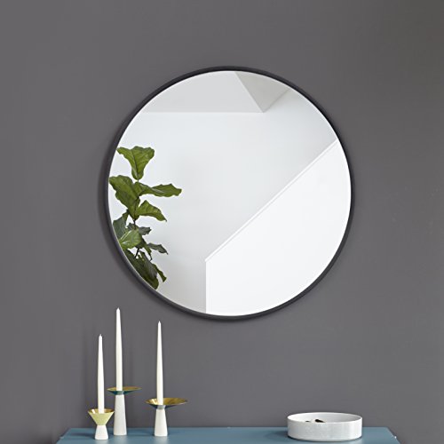 Umbra Hub 37” Round Wall Mirror with Rubber Frame, Modern Decor for Entryways, Washrooms, Living Rooms Inch, Black