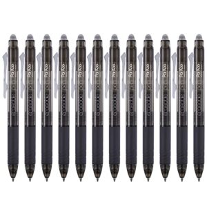 ParKoo Retractable Erasable Gel Pens Clicker Fine Point 0.7 mm, No Need for White Out, Black Ink for Completing Sudoku and Crossword Puzzles, 12-pack