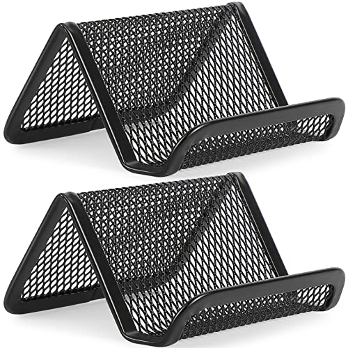 MaxGear Business Card Holder for Desk Metal Business Card Holders Mesh Business Card Holder Display Desk Business Card Stand Business Card Desk Holder with 50 Business Cards Capacity Black, 2 Pack