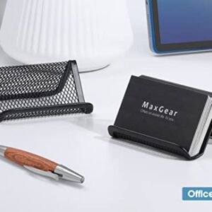 MaxGear Business Card Holder for Desk Metal Business Card Holders Mesh Business Card Holder Display Desk Business Card Stand Business Card Desk Holder with 50 Business Cards Capacity Black, 2 Pack