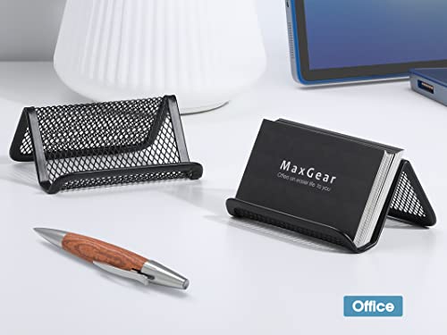 MaxGear Business Card Holder for Desk Metal Business Card Holders Mesh Business Card Holder Display Desk Business Card Stand Business Card Desk Holder with 50 Business Cards Capacity Black, 2 Pack