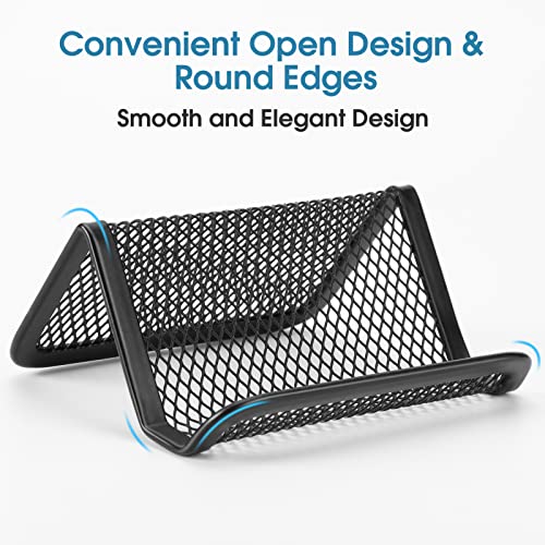 MaxGear Business Card Holder for Desk Metal Business Card Holders Mesh Business Card Holder Display Desk Business Card Stand Business Card Desk Holder with 50 Business Cards Capacity Black, 2 Pack