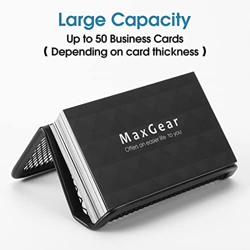 MaxGear Business Card Holder for Desk Metal Business Card Holders Mesh Business Card Holder Display Desk Business Card Stand Business Card Desk Holder with 50 Business Cards Capacity Black, 2 Pack