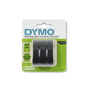 dymo 3d plastic embossing labels for embossing label makers, white print on black, 3/8” x 9.8′, 3-roll pack (1741670)