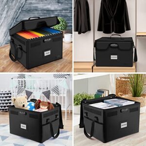 AMBOR File Box with Lock, Fireproof Document Box with 5 Tabs, Collapsible File Organizer with Handle for Letter & Legal Size Folder/Certifications/Books/Toys Storage, Black