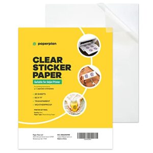 90% clear sticker paper for inkjet printer (20 sheets) – glossy 8.5 x 11 – printable vinyl sticker paper for cricut – printable sticker paper – transparent – adhesive – clear sheets – clear labels