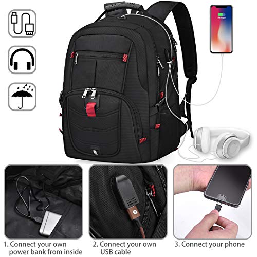 NUBILY Laptop Backpack 17 Inch Waterproof Extra Large TSA Travel Backpack Anti Theft College Business Mens Backpacks with USB Charging Port 17.3 Gaming Computer Backpack for Women Men Black 45L