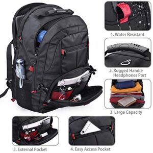 NUBILY Laptop Backpack 17 Inch Waterproof Extra Large TSA Travel Backpack Anti Theft College Business Mens Backpacks with USB Charging Port 17.3 Gaming Computer Backpack for Women Men Black 45L