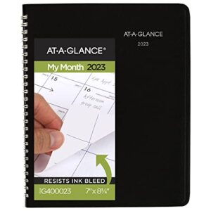 2023 monthly planner by at-a-glance, dayminder, 7″ x 8-3/4″, medium, faux leather, black (g40000)