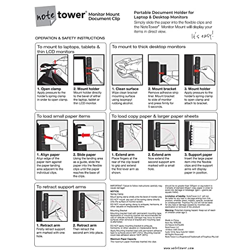 Note Tower Monitor Document Paper Holder for Typing - Sticky Note Organizer - Mounts to Laptops & Desktop Monitors, Reduces Eye and Neck Strain - Black