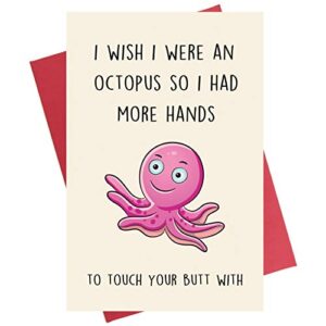 kirynurd funny anniversary card for husband boyfriend, birthday card for him her girlfriend wife, i wish i were an octopus…