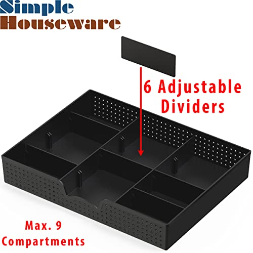 Simple Houseware Drawer Organizer Tray with 9 Adjustable Compartments, Black