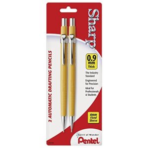 pentel sharp mechanical drafting pencil, 0.9 mm, yellow barrel, 2/pack (p209bp2k6)