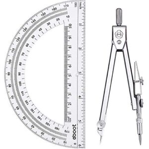 student geometry math set, drawing compass and 6 inch clear swing arm protractors 180 degree math protractor (style 1)