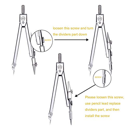 Student Geometry Math Set, Drawing Compass and 6 Inch Clear Swing Arm Protractors 180 Degree Math Protractor (Style 1)