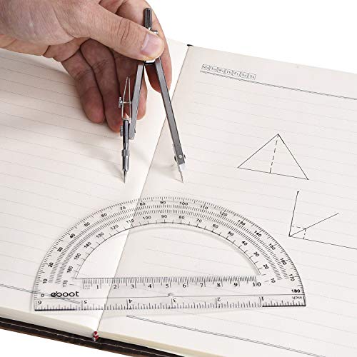 Student Geometry Math Set, Drawing Compass and 6 Inch Clear Swing Arm Protractors 180 Degree Math Protractor (Style 1)
