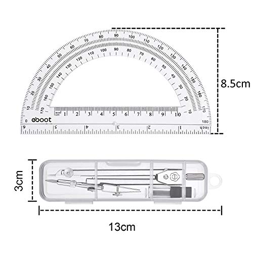 Student Geometry Math Set, Drawing Compass and 6 Inch Clear Swing Arm Protractors 180 Degree Math Protractor (Style 1)