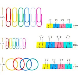 Paper Clips Binder Clips, Colored Office Clips Set - Assorted Sizes Paperclips Paper Clamps Rubber Bands for Office and School Supplies, Document Organizing