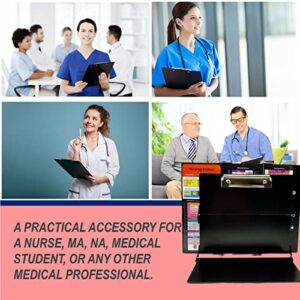 Nursing Clipboard with Nursing and Medical Edition Cheat Sheets 3 Layers Aluminum Foldable Nurse Clip Boards Notepad for Students, Nurses and Doctors (Black)