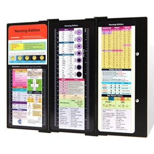 Nursing Clipboard with Nursing and Medical Edition Cheat Sheets 3 Layers Aluminum Foldable Nurse Clip Boards Notepad for Students, Nurses and Doctors (Black)