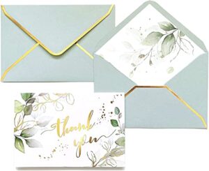 winoo design heavy duty green thank you cards with envelopes greenery – 36 pk – 4×6 inches wedding thank you cards baby shower thank you notes for bridal shower business birthday