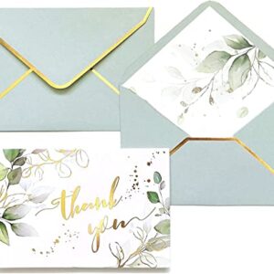 Winoo Design Heavy Duty Green Thank You Cards with Envelopes Greenery - 36 PK - 4x6 Inches Wedding Thank You Cards Baby Shower Thank You Notes for Bridal Shower Business Birthday